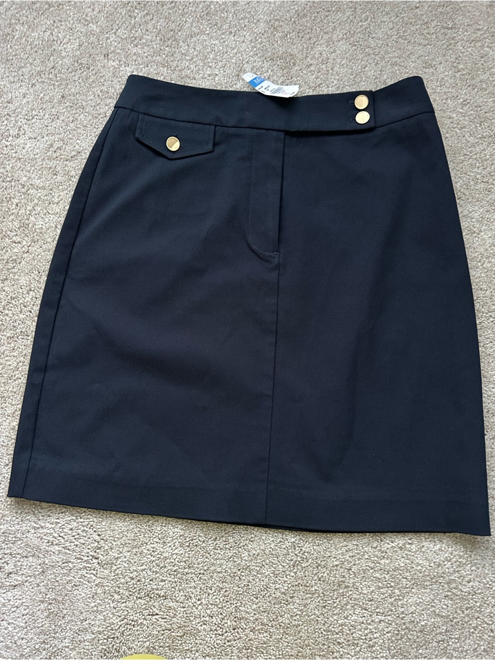 Navy Pencil Skirt with Gold Button Detail